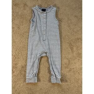 Little Bipsy gray and white striped romper 9-12 months